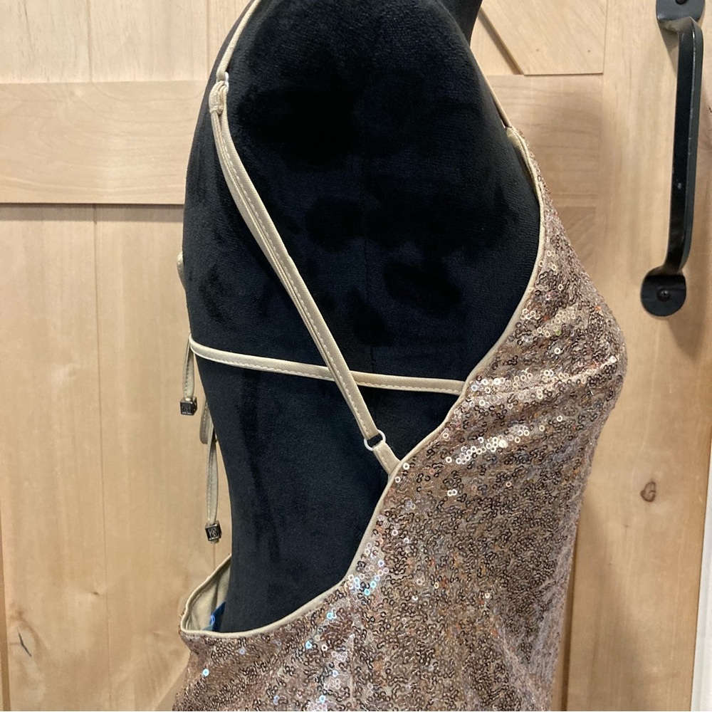 She + Sky Gold Sequin Halter Mini Dress Medium NWT - Picture 11 of 15